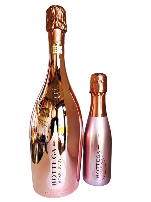Bottega Rosé  Gold Piccolo, frisse brut rosé mousserende wijn van Pinot Nero met luxe uitstraling.